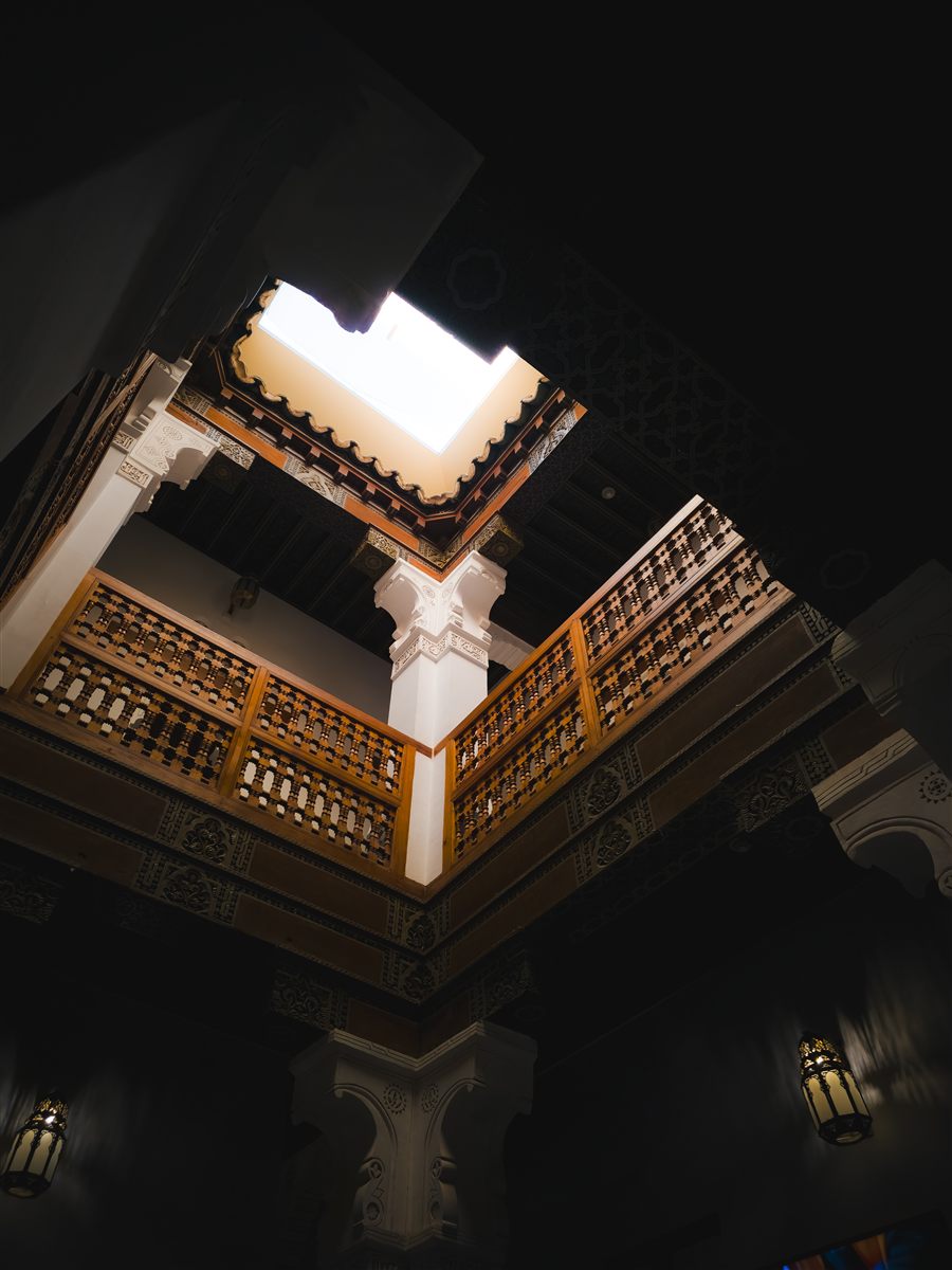 Carved riad ceiling seen from below